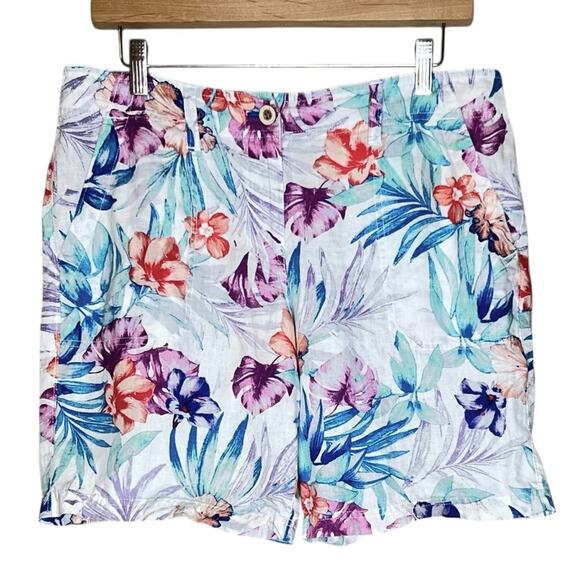 Tommy Bahama Linen Bermuda Shorts 8 Valentina Villa 9" Hawaiian Floral Coastal - Picture 2 of 12